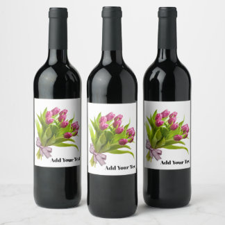 Weinlabel mit rosa Tulpe Weinetikett