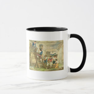 Weinleser, die Trauben zur Presse tragen Tasse