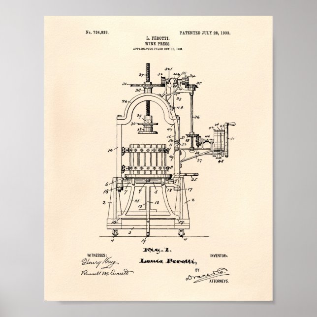 Weinpresse 1903 Patent Art Old Peper Poster (Vorne)
