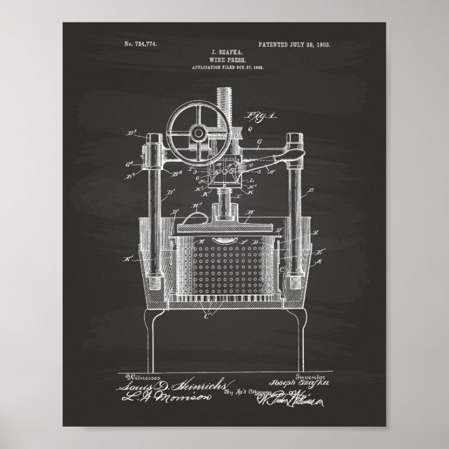Weinpresse 1903 Patente Art Chalkboard Poster (Vorne)