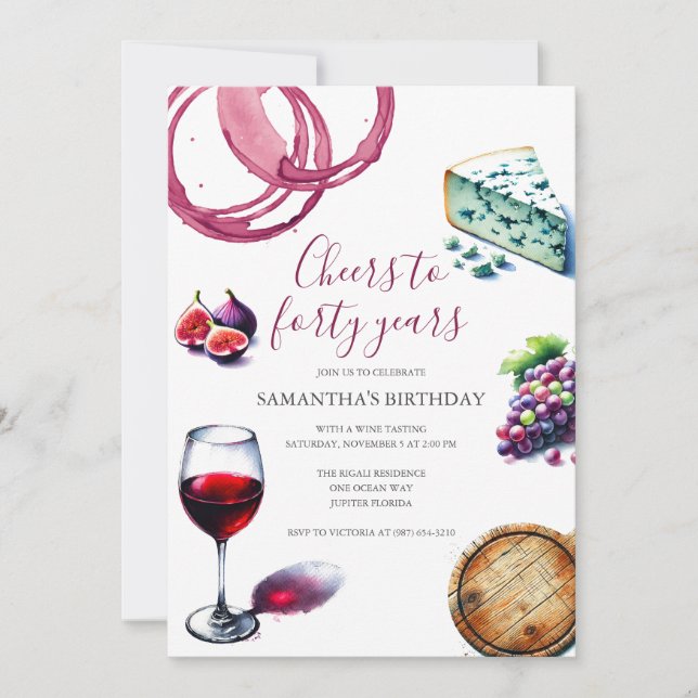 Weinprobe 40. Geburtstag Einladung (Vorderseite)