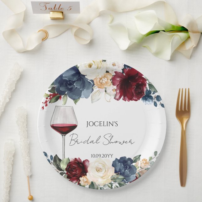 Weinprobe Burgund Brautparty Pappteller (Hochzeit)