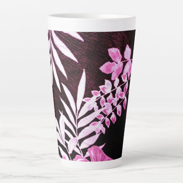 Weinrosa Botanische Palmfronten Tropisches Muster Milchtasse (Vorderseite)