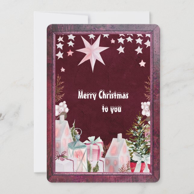 weinrosa Winterurlaubskarte (Vorderseite)