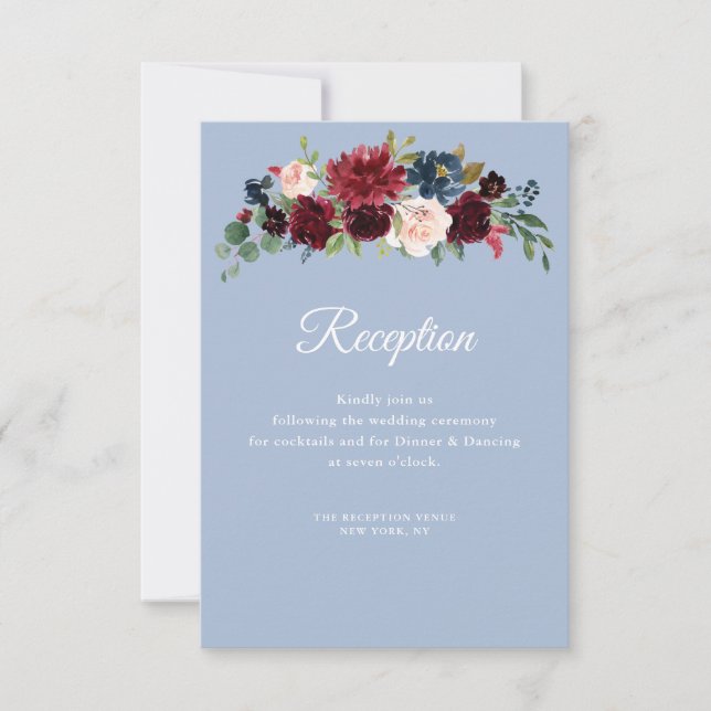 weinrosafarbene blaue Hochzeitskarte RSVP Karte (Vorderseite)