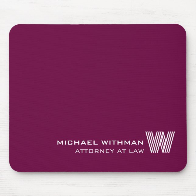 WEINROT Benutzerdefiniertes Monogramm, Name & Beru Mousepad (Vorne)