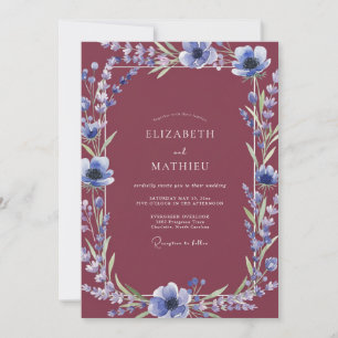 Weinrote Indigo-Anemone-Hochzeit Einladung