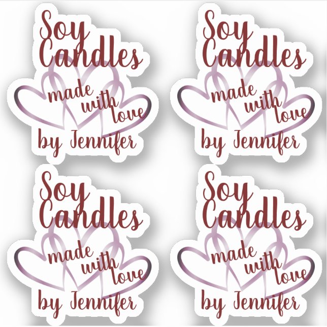 Weinrote Lila Herzen aus Liebe Soy Candles Aufkleber (Vorderseite)