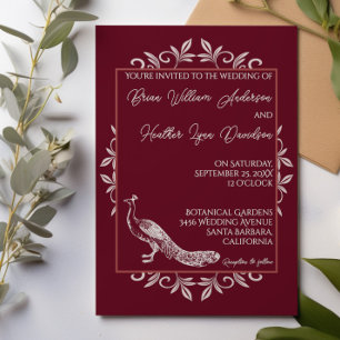 Weinroter Pfau Blüh Hochzeit Einladung