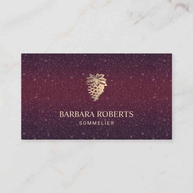Weinsommelier-Goldtrauben-Logo-Burgunder-Glitzer Visitenkarte (Vorderseite)
