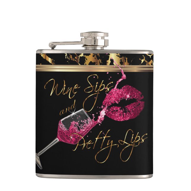 Weinstöcke und Hübsche Rosa Lippen Flachmann (Vorderseite)