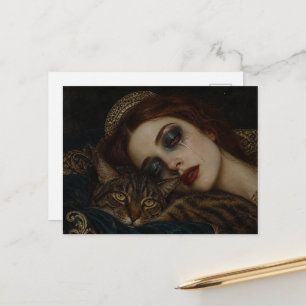 Weint mit ihrer Katze Die Königin im Bett Postkarte