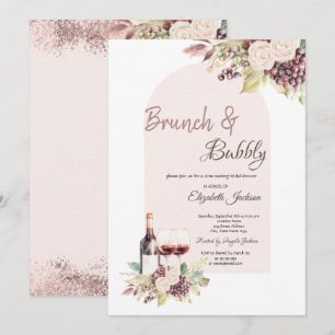 Weintrauben Boho-Blumen Brunch und Sekt Einladung