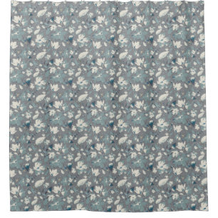 Weintrauben Creme Blauer Grau Blauer Blumendruck Duschvorhang