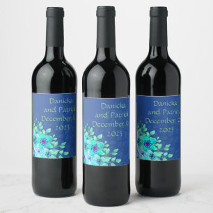 Weintrauben Personalisierte Blume Weiß Blau Weinetikett