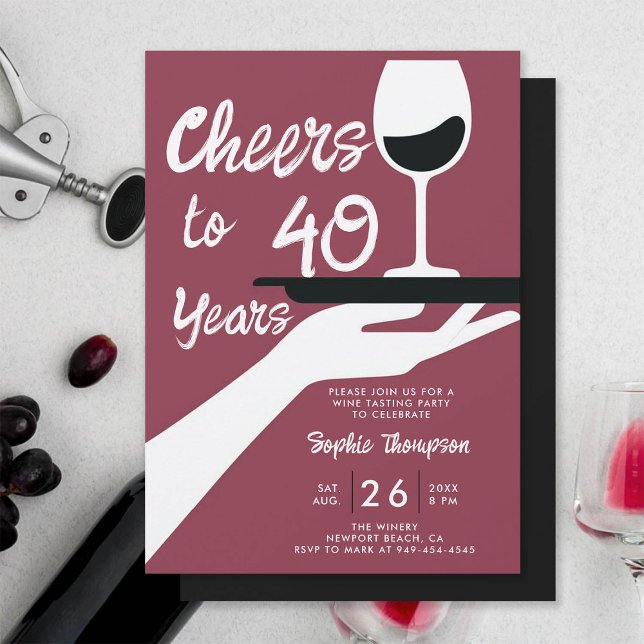 Weinverkostung Eleganter Lässiger Weinkeller 40. G Einladung (wine tasting 40th birthday invitation for women winery vintage retro burgundy red elegant casual)