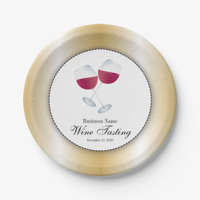 Weinverkostung mit Glas Rotwein Pappteller (Vorderseite)
