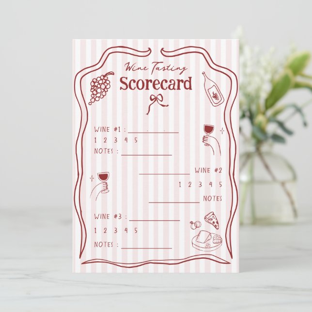 Weinverkostungs-Scorecard Handgezeichnete Bewertun Einladung (Stehend Vorderseite)