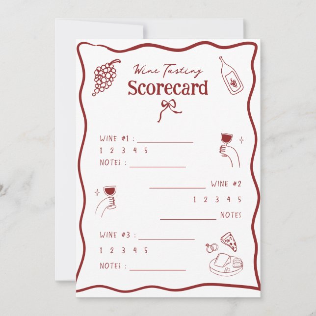 Weinverkostungs-Scorecard Handgezeichnete Bewertun Einladung (Vorderseite)