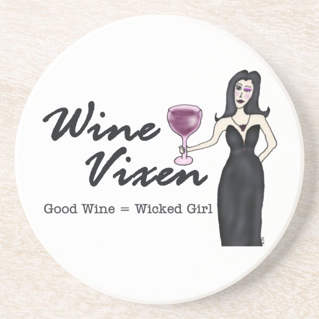 WeinVixen "böses Mädchen " Sandstein Untersetzer (Vorne)