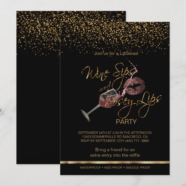 Weinwanderwege und Rosey Lips Lipsense Party Einladung (Vorne/Hinten)