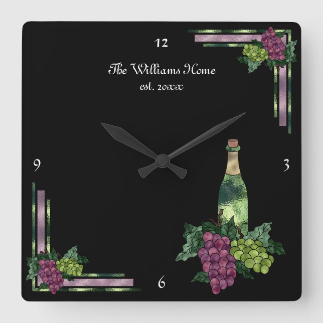 Weinzeit Personalisiert Quadratische Wanduhr (Vorderseite)