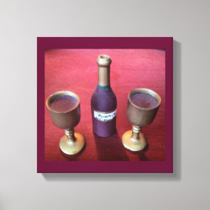 Weinzeit Whimsikale Weinflasche und Goblets Leinwanddruck