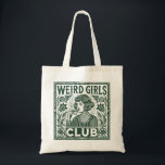 Weird Girls Club Tragetasche<br><div class="desc">Herzlich willkommen im "Weißen Girls Club", wo Individualität und Selbstdarstellung die Oberhand behalten. Dieses Vintag inspirierte Design besticht durch ein eigenartiges Mädchen, das eine Tasse Tee genießen kann, umgeben von feinen Blumendetails. Mit seiner skurrilen und Retro-Ästhetik feiert dieses Kunstwerk die Schönheit, einzigartig zu sein und die eigene Eigenartigkeit anzunehmen. Dieses...</div>