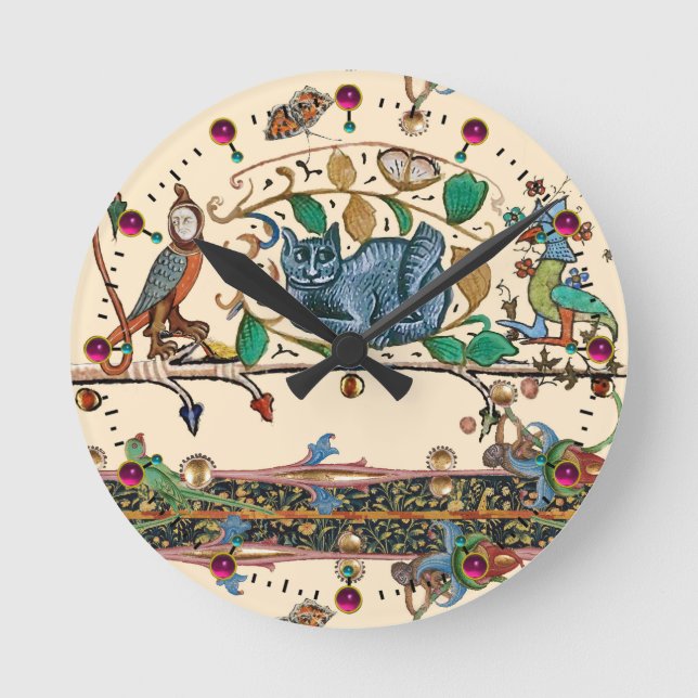 WEIRD MEDIEVAL BESTIARY HUNTER CAT, BIRD, FALCON RUNDE WANDUHR (Vorderseite)