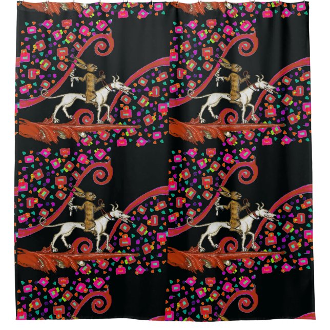 WEIRD MEDIEVAL BESTIARY Rabbit Reiten eines weißen Duschvorhang (Vorderseite)