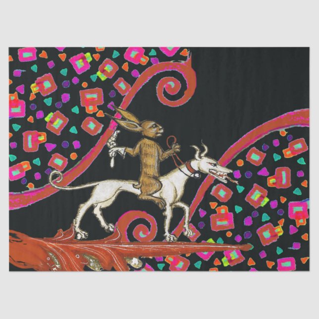 WEIRD MEDIEVAL BESTIARY Rabbit Reiten eines weißen Seidenpapier (Vorderseite)