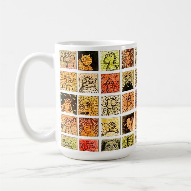 Weird Strange Cartoon Faces Color Squares Kaffeetasse (Links)