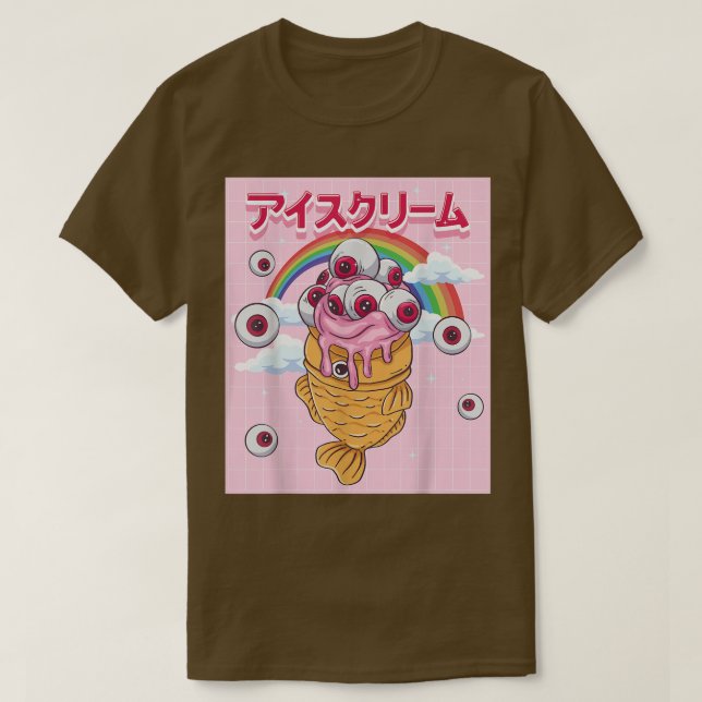 Weirdcore Ästhetik Kawaii Taiyaki Ice Cream Cone T-Shirt (Design vorne)