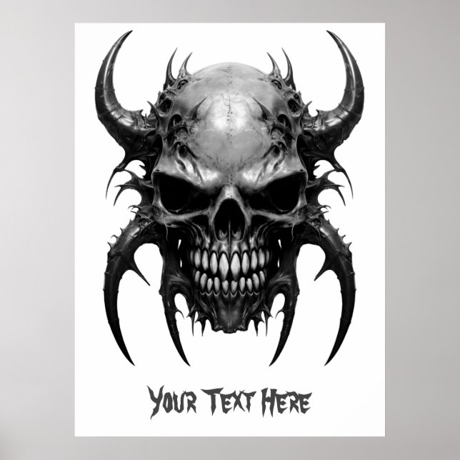 Weirdcore Custom Spiky Skull Gray Poster (Vorne)