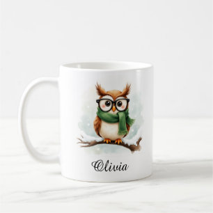 Weise Eule mit Brille und Schal - personalisierte Kaffeetasse