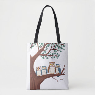 Weise Eulen auf einem Waldzweig Tasche
