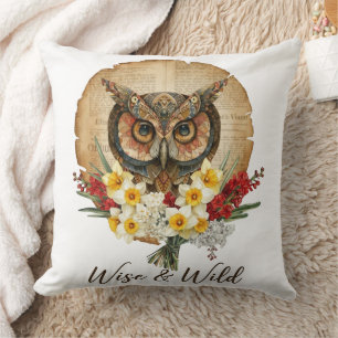 Weise und wilde Boho-Eulen-Kunst Kissen