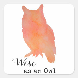 Weise wie eine typografische Aquarell-Eule Quadratischer Aufkleber