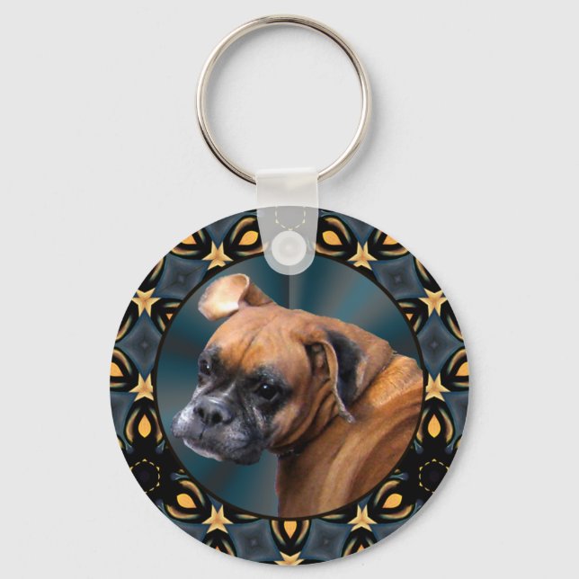 Weiser alter Boxer-Hund-Schlüsselanhänger Schlüsselanhänger (Vorderseite)