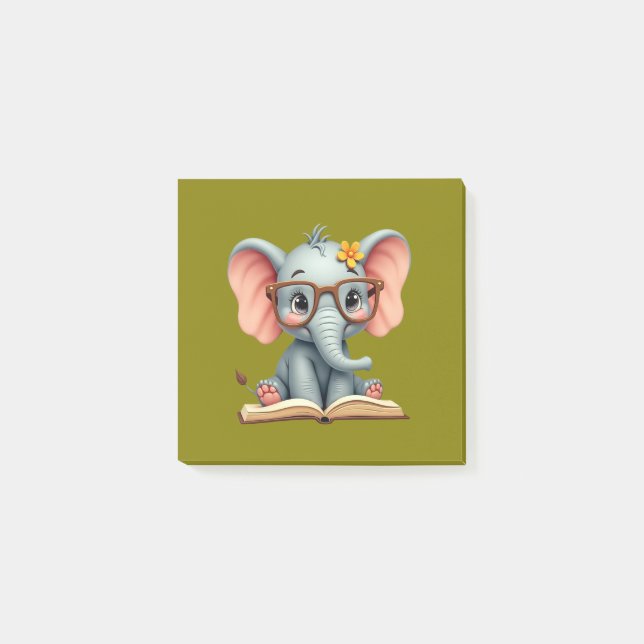 Weiser Baby-Elefant Post-it Klebezettel (Vorderseite)