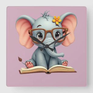 Weiser Baby-Elefant Quadratische Wanduhr