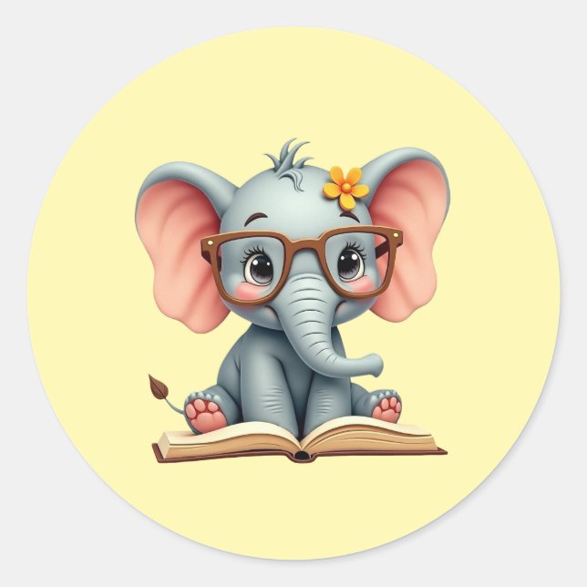 Weiser Baby-Elefant Runder Aufkleber (Vorderseite)