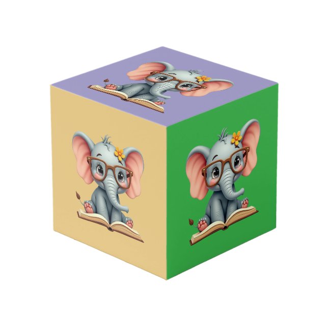 Weiser Baby-Elefant Würfel (Vorderseite Schrägansicht)