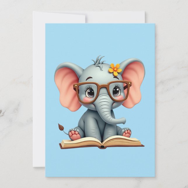 Weises Baby-Elefant Einladung (Vorderseite)