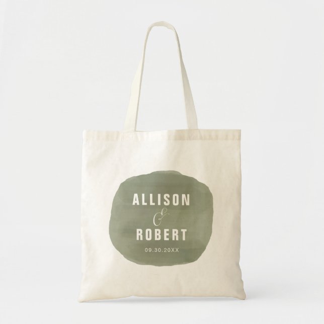 Weises Grün-Aquarell-Hochzeits-Willkommens-Tasche, Tragetasche (Vorne)