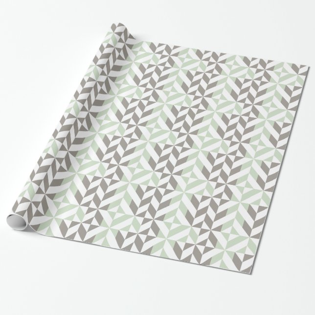 Weises Grün und silberner geometrischer Zickzack Geschenkpapier (Ungerollt)