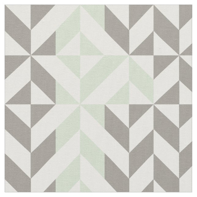 Weises Grün und silberner geometrischer Zickzack Stoff (Nahaufnahme)