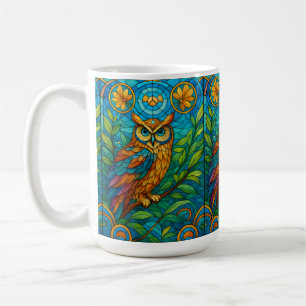 Weisheit in Glas Buntglas-Eule mit Blumen Kaffeetasse