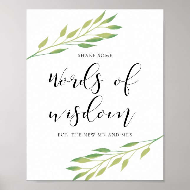 Weisheit Watercolor verlasse Hochzeitszeichen Poster (Vorne)