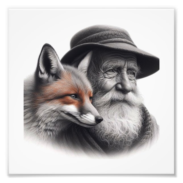 Weisheit & Wild: Ältere Menschen mit Fox Wall Art Fotodruck (Vorne)